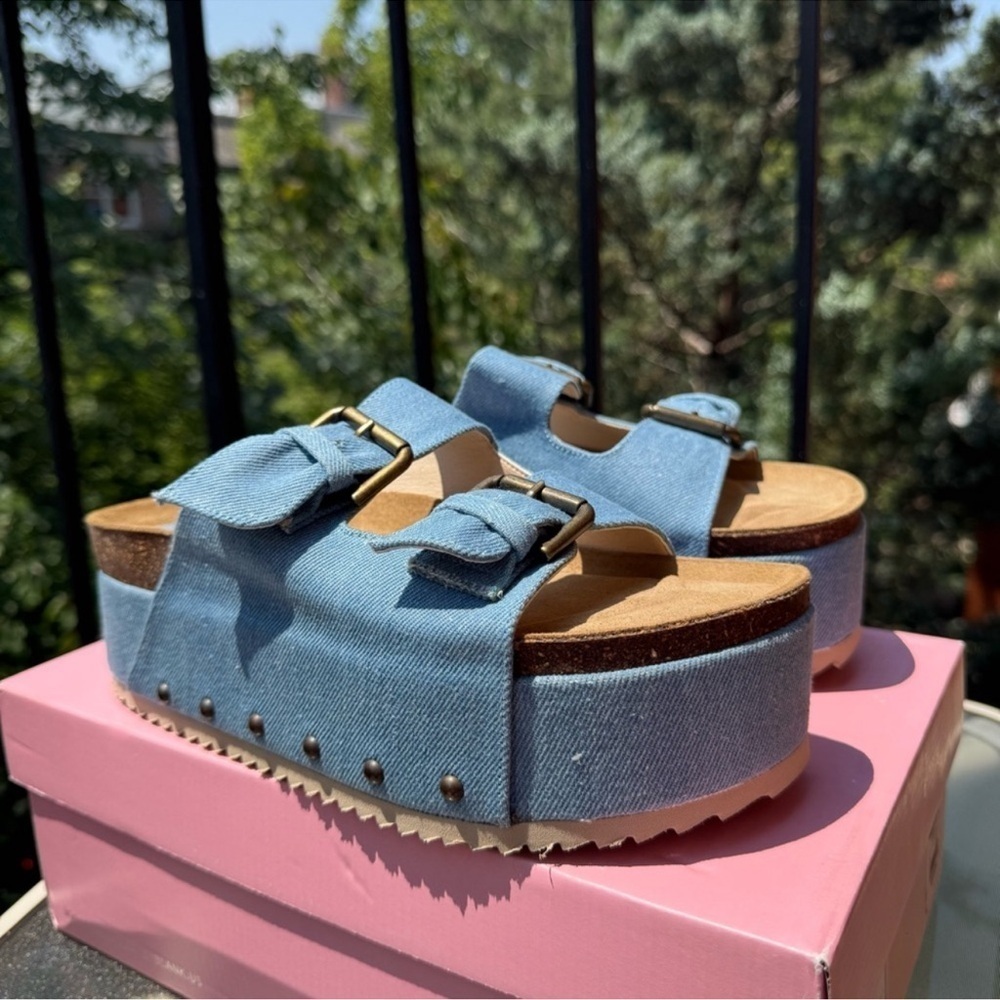 New Free People Rule Breaker Platform Sandals Denim Blue